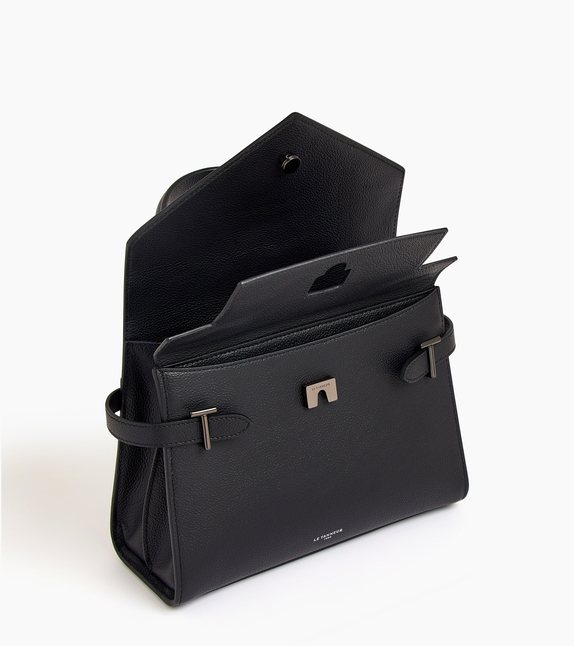 Emilie medium handbag with double flap in grained leather