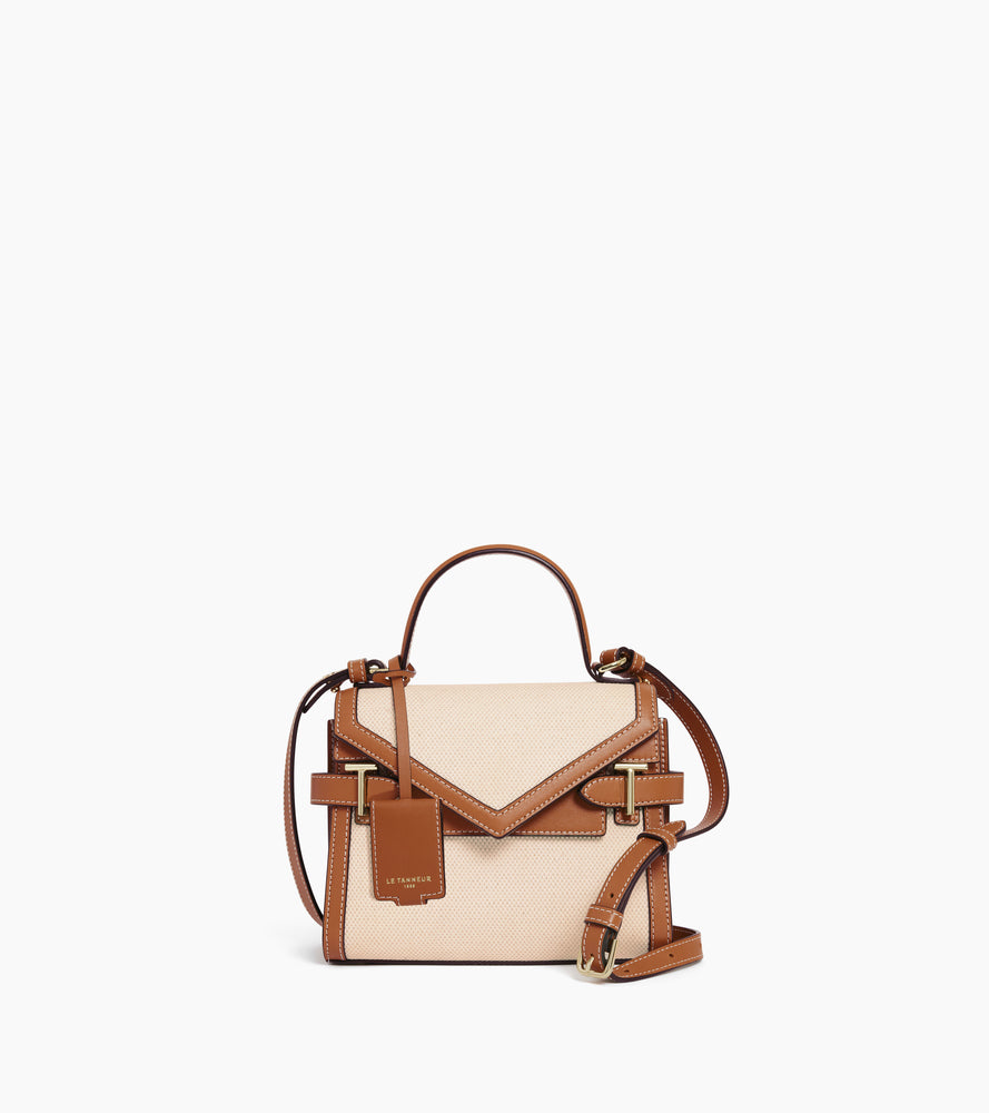 Kleine Handtasche Emilie mit doppeltem Umschlag, aus Canvas-Baumwolle und Glattleder
