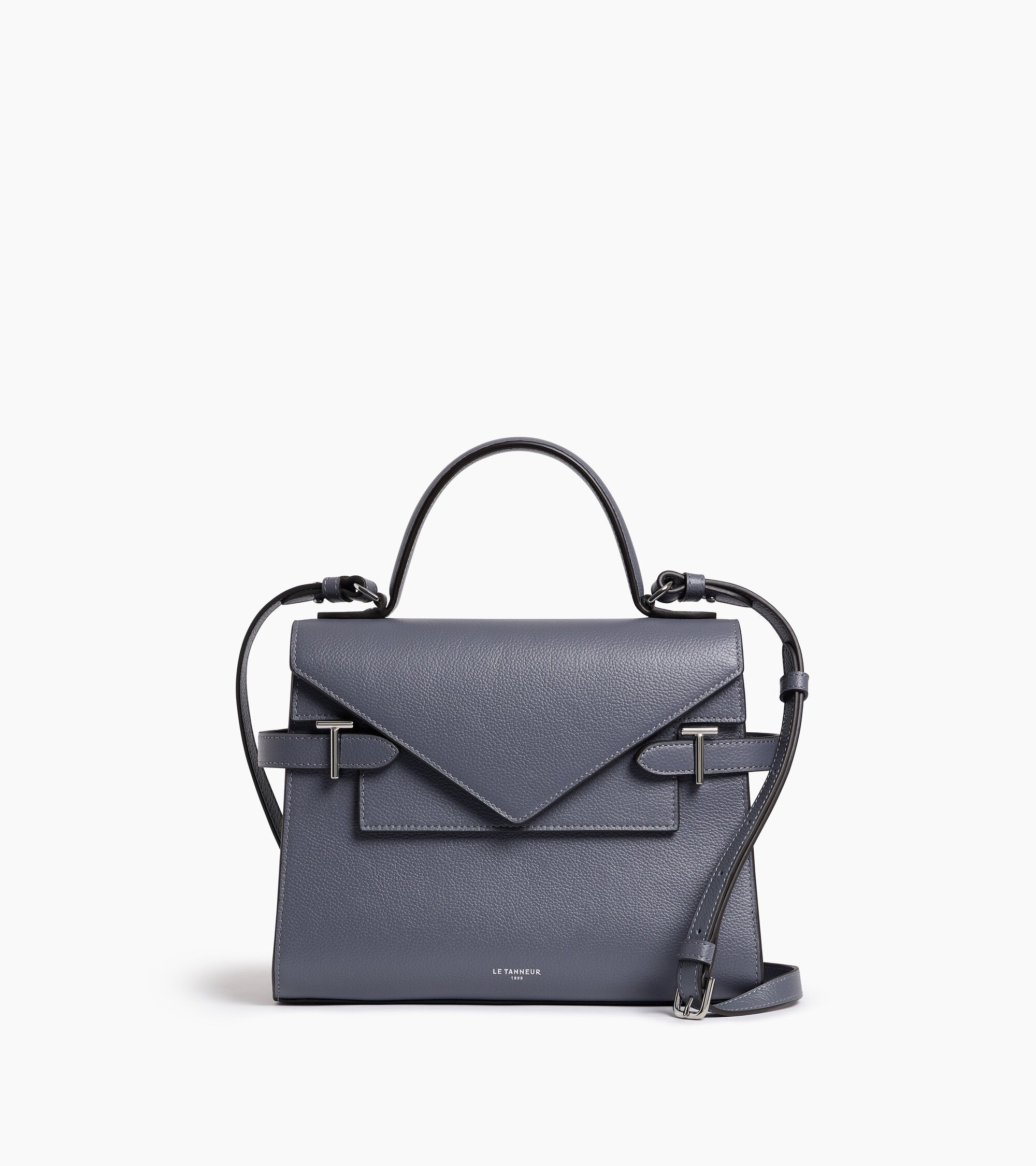 Emilie medium handbag with double flap in grained leather