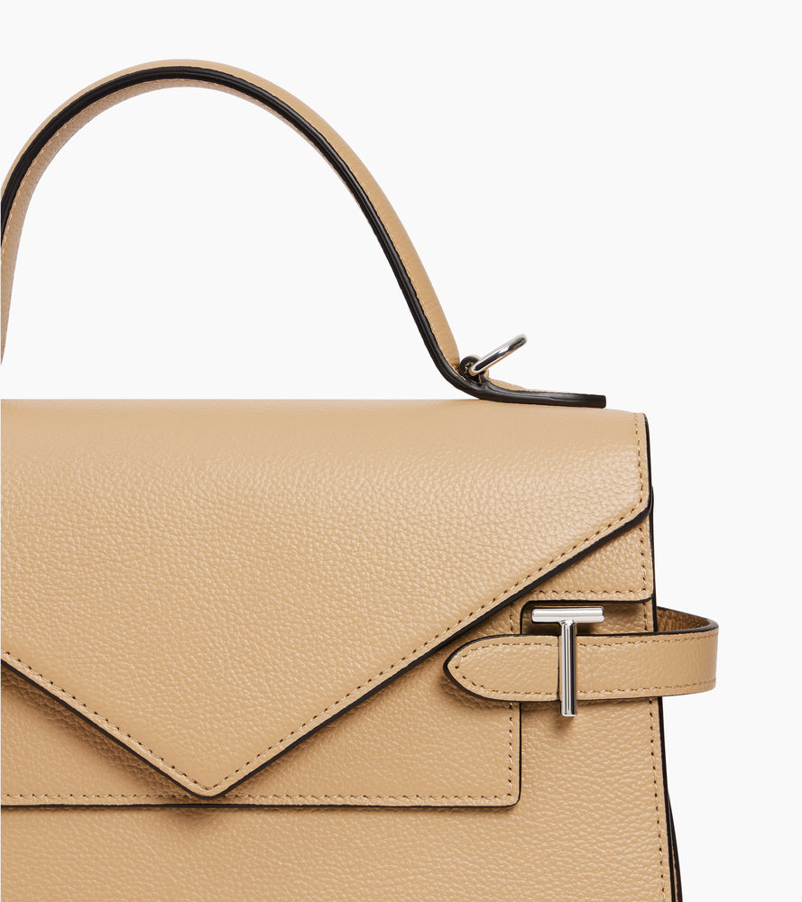 Sac à main double rabat moyen modèle Emilie en cuir grainé