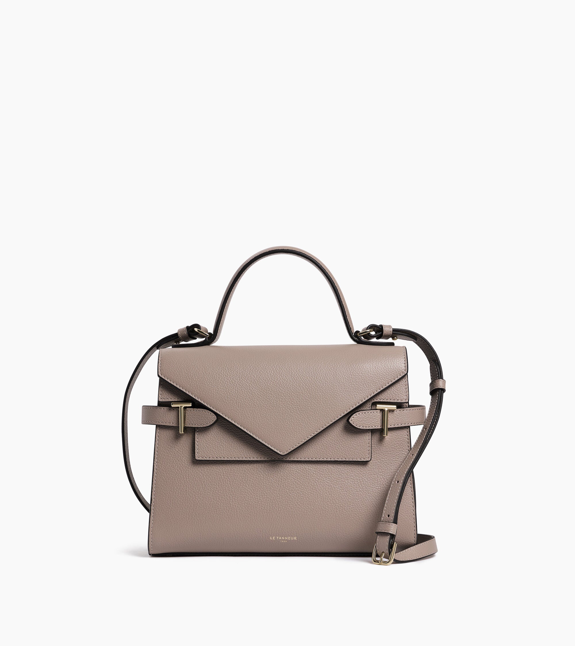 Emilie medium handbag with double flap in grained leather