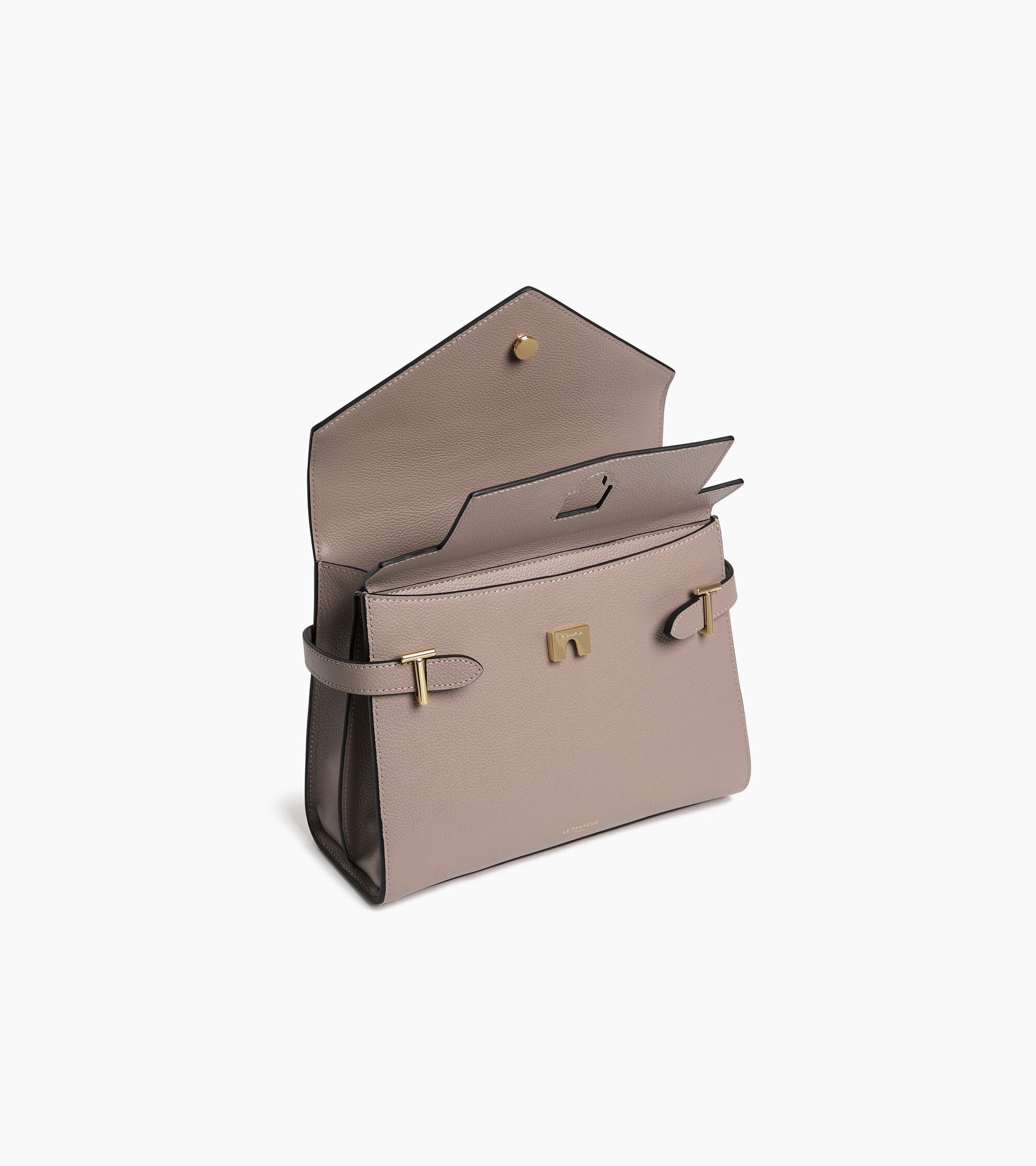 Emilie medium handbag with double flap in grained leather