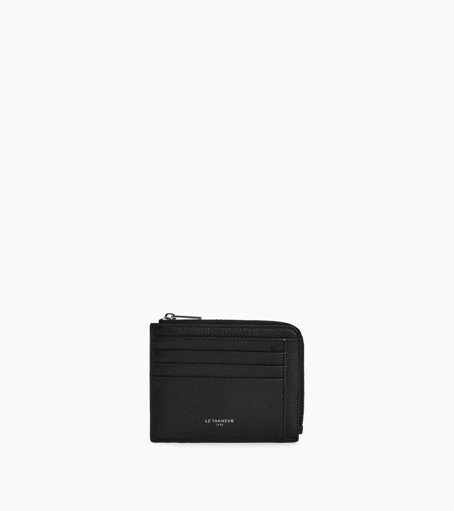 Porte cartes zip en L Emile en cuir grainé