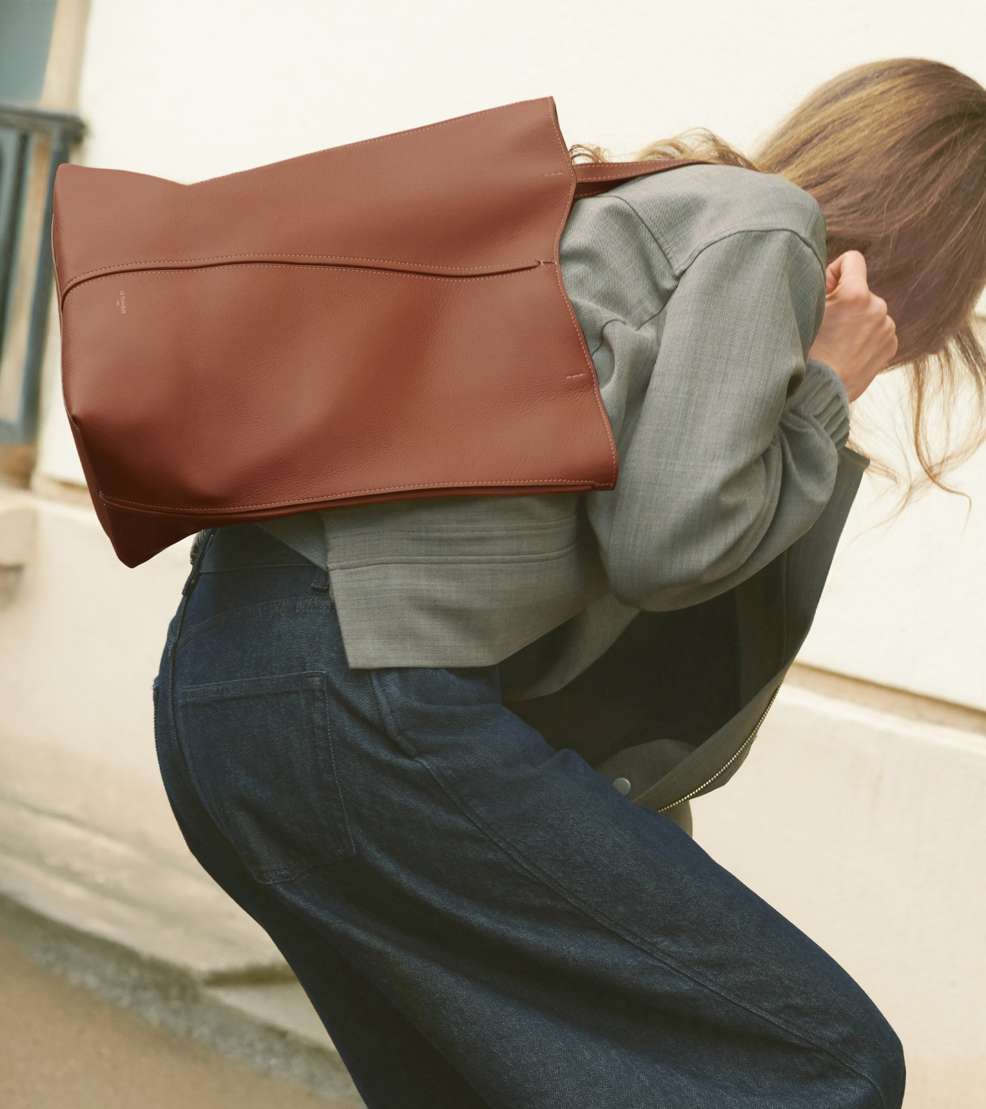 Hortense medium tote bag in double-face grained leather